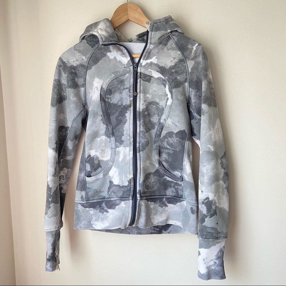 Lululemon Scuba Hoodie Coal Canvas Marble Tie-Dye Grey Sz 6